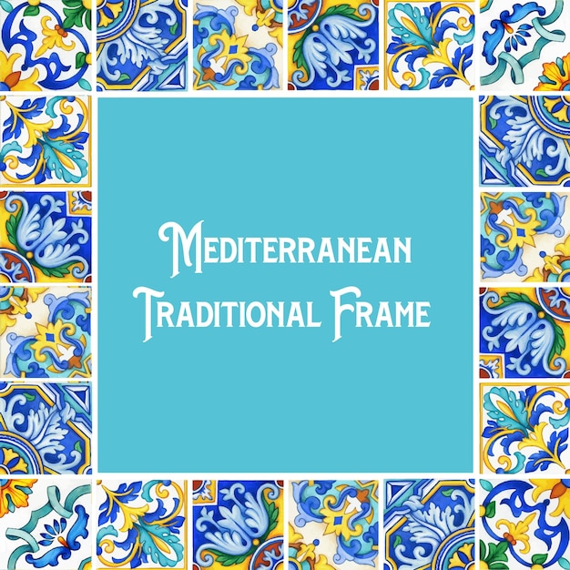acuarela dibujada a mano azulejos italianos coloridos y cara de sol