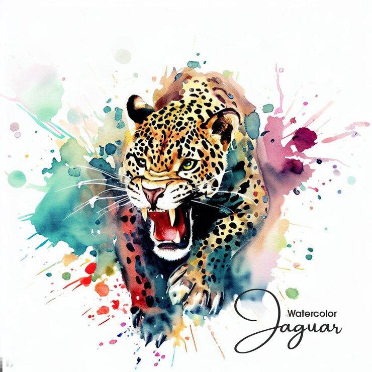 Acuarela dibujada a mano Colorido Splash Jaguar