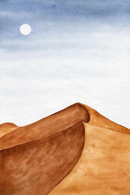 Vector acuarela dibujada a mano paisaje de dunas de arena del desierto ilustración de naturaleza abstracta