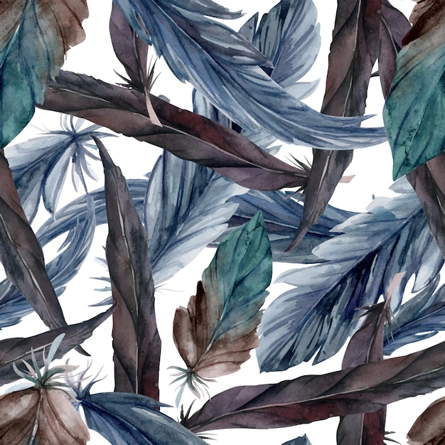 Acuarela dibujada a mano pluma de pluma de pájaro pluma boho tribal étnico indio patrón sin costura aislado en fondo blanco Diseño para encanto amuleto cazador de sueños scrapbooking tatuaje artesanal hecho a mano