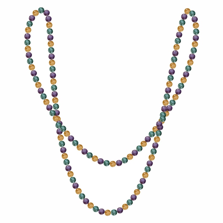 Vector acuarela dibujada a mano símbolos del carnaval de mardi gras cadena de cuentas collar de joyas lanza en color tradicional objeto único aislado en fondo blanco diseño para invitación de fiesta imprenta