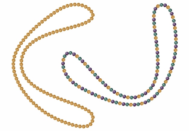 Acuarela dibujada a mano Símbolos del carnaval de Mardi Gras Corda de cuentas Collar de joyas lanza en color tradicional Objeto único aislado en fondo blanco Diseño para invitación de fiesta Tienda de impresión