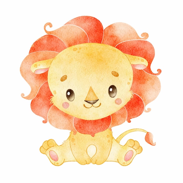 Acuarela digital león de dibujos animados lindo pequeños animales tropicales