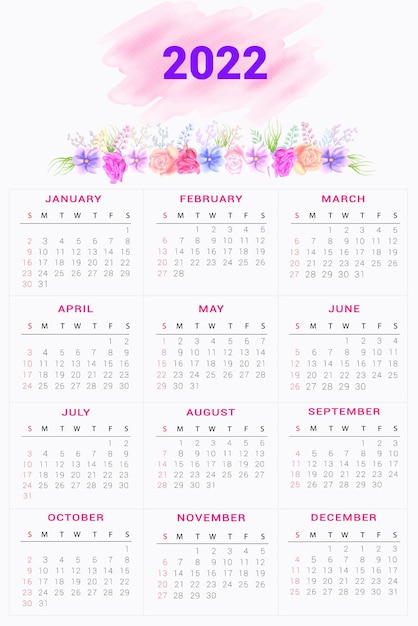 Acuarela diseño floral calendario 2022