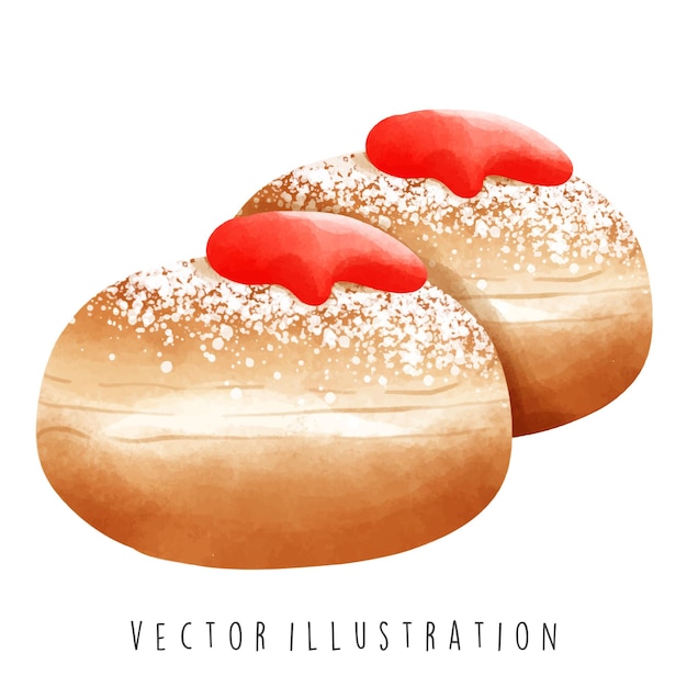 Vector acuarela feliz hanukkah con postres ilustración vectorial