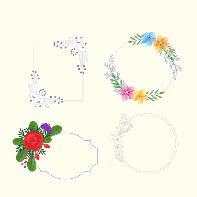 Acuarela floral con colección de marcos dorados