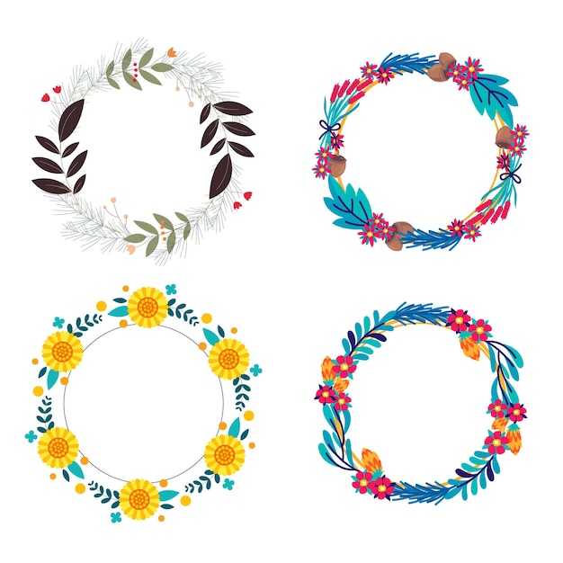 Acuarela floral con colección de marcos dorados