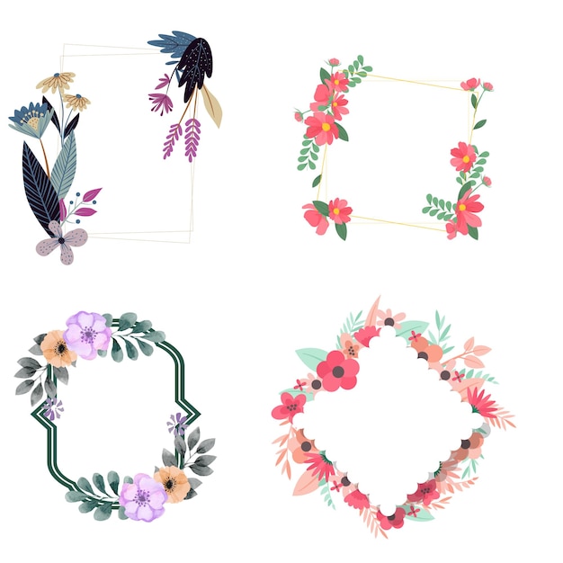 Acuarela floral con colección de marcos dorados