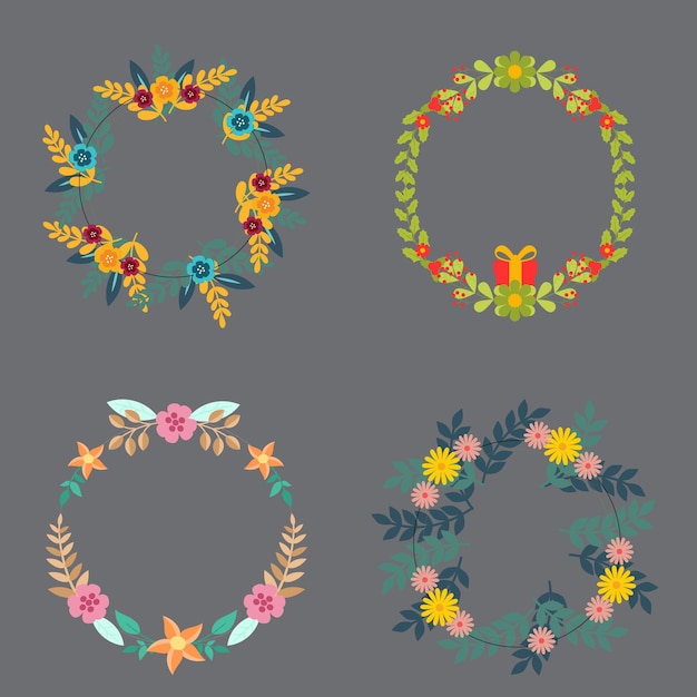 Acuarela floral con colección de marcos dorados