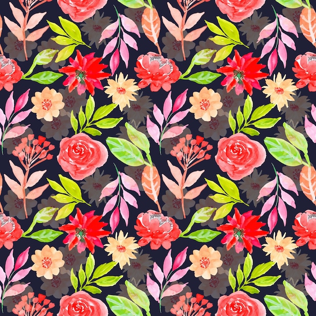 Acuarela floral sin fisuras patrón fondo oscuro