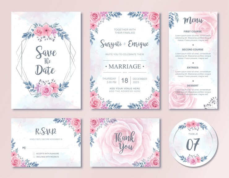 Acuarela flores conjunto de plantillas de tarjeta de invitación de boda