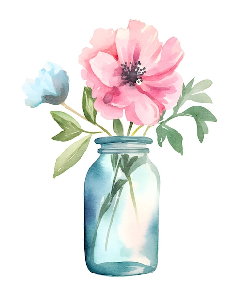 acuarela flores en jarrón ilustración clipart