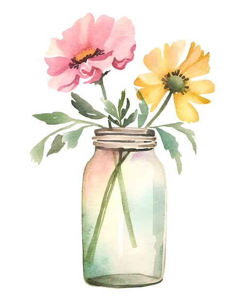 acuarela flores en jarrón ilustración clipart