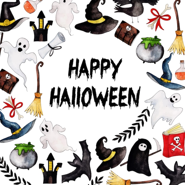 Acuarela de fondo de elementos de Halloween