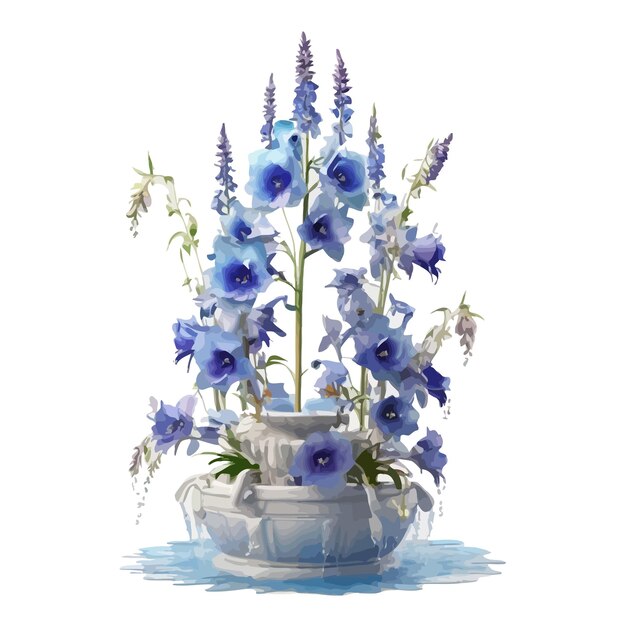 Vector acuarela fuente mágica delphinium clipart fondo blanco editable