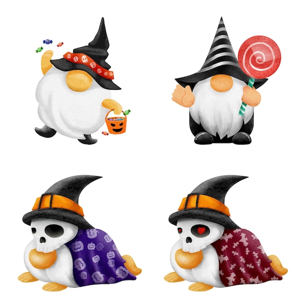 Acuarela para gnomos dibujados a mano de vector de ilustración de Halloween.