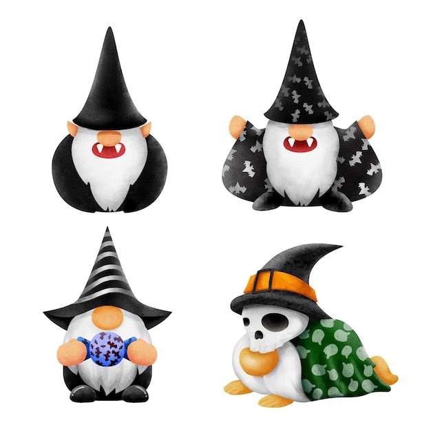 Acuarela para gnomos dibujados a mano de vector de ilustración de Halloween.
