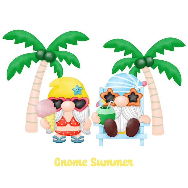 Acuarela Gnomos Summer Beach Clipart Pintura digital