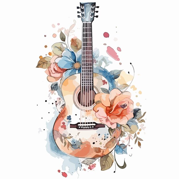 Vector acuarela guitarra en flor floral