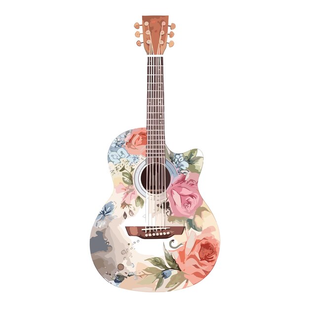 Acuarela guitarra en flor floral