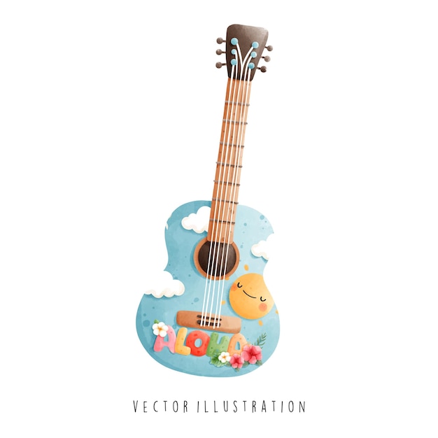 Vector acuarela de guitarra hawaii travel vector illustration