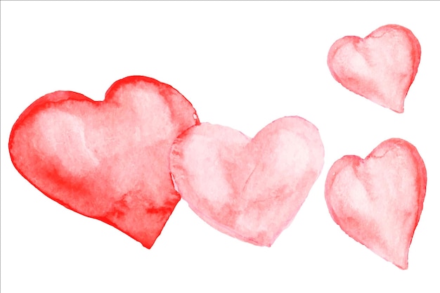 Acuarela de ilustración de corazones rojos y verdes. Corazones pastel.Amor