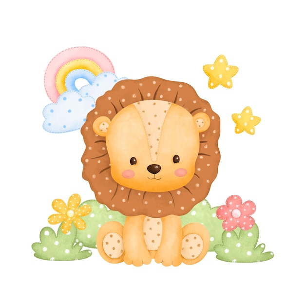 Acuarela Ilustración león Safari animales peluches