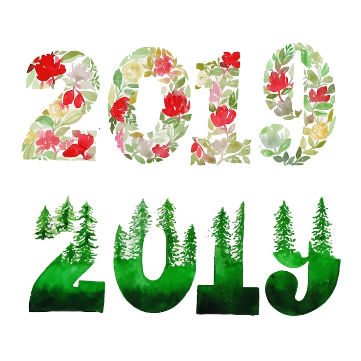 Vector acuarela invierno y año nuevo floral y colección de hojas.