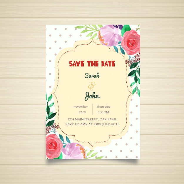 Acuarela invitación floral de boda