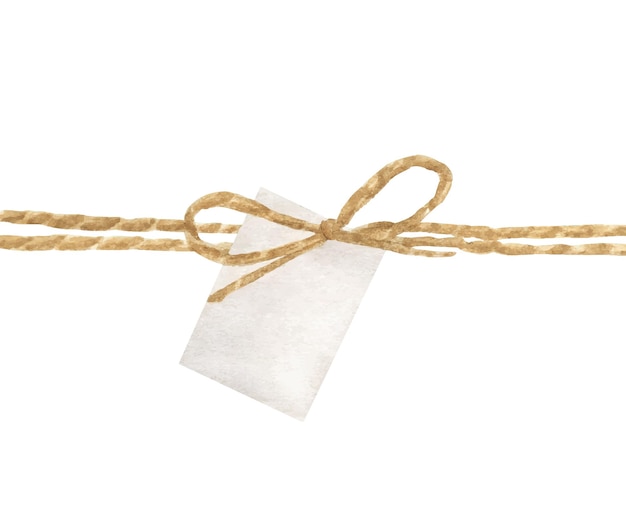 Acuarela de lazo de cuerda y tarjeta de etiqueta blanca.