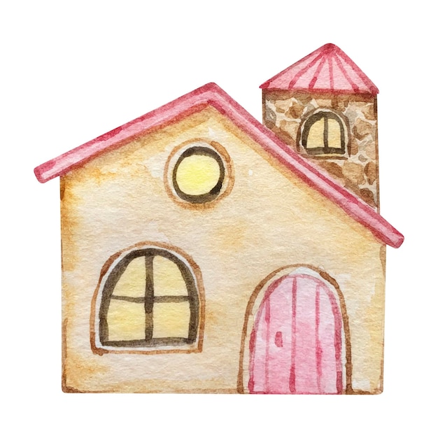 Acuarela linda casa beige de invierno