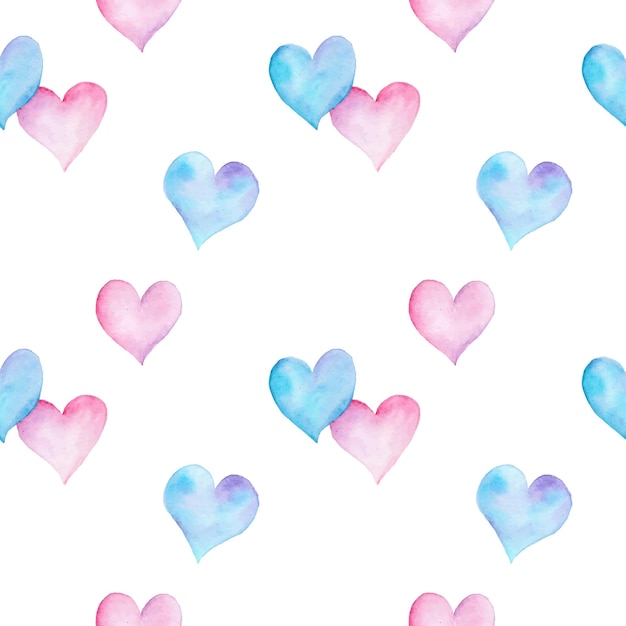 Acuarela linda forma de corazón rosa y azul como patrón sin costuras.