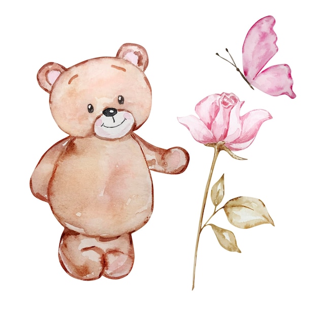 Acuarela lindo osos de peluche día de San Valentín
