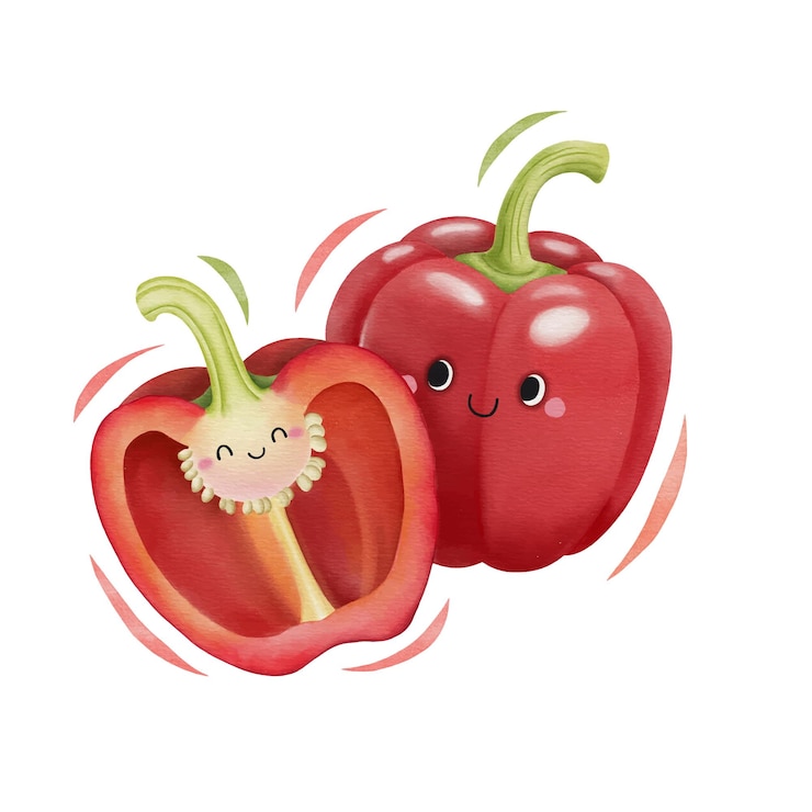 Vector acuarela lindo pimiento rojo personaje de dibujos animados ilustración vectorial