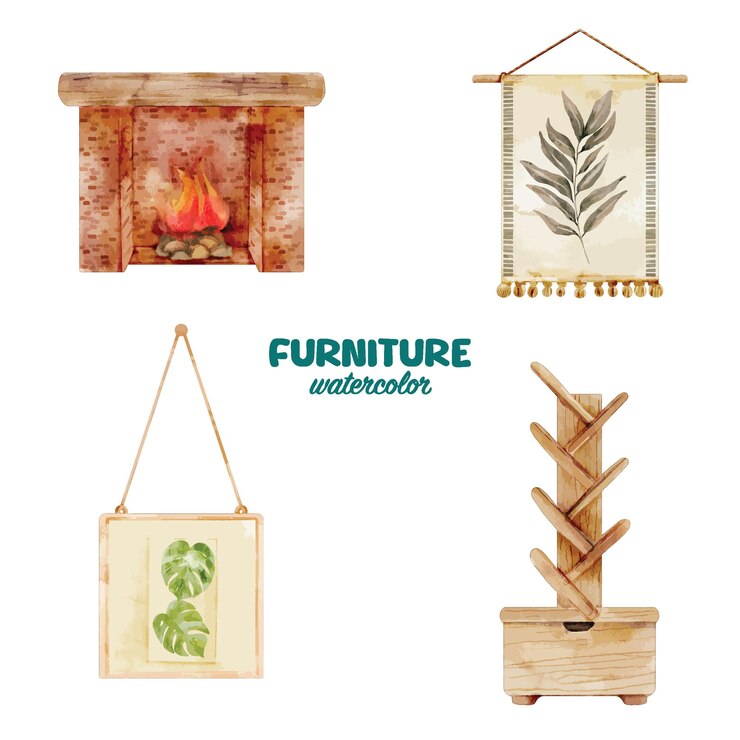 Vector acuarela muebles clip art elemento casa decoración