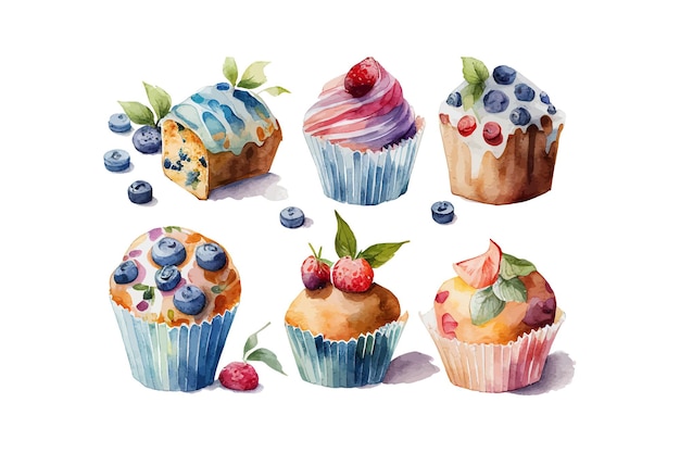 Acuarela de Muffins isoleited Diseño de ilustración vectorial