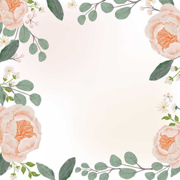 Acuarela naranja melocotón flor rosa ramo corona marco cuadrado banner fondo