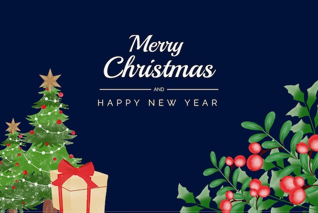 Acuarela de Navidad y año nuevo guirnalda floral marco y vector de fondo Premium