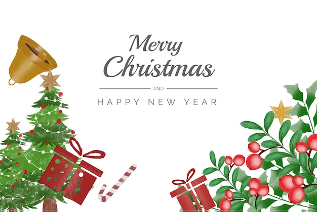 Acuarela de Navidad y año nuevo guirnalda floral marco y vector de fondo Premium