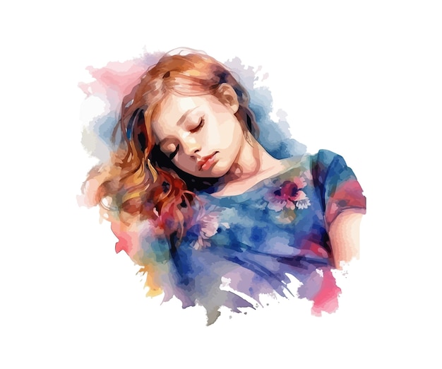 Vector acuarela niña dormida, diseño de ilustraciones vectoriales
