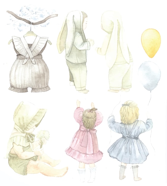 Acuarela niños vestido ropa fiesta globo niños habitación decoración pegatinas
