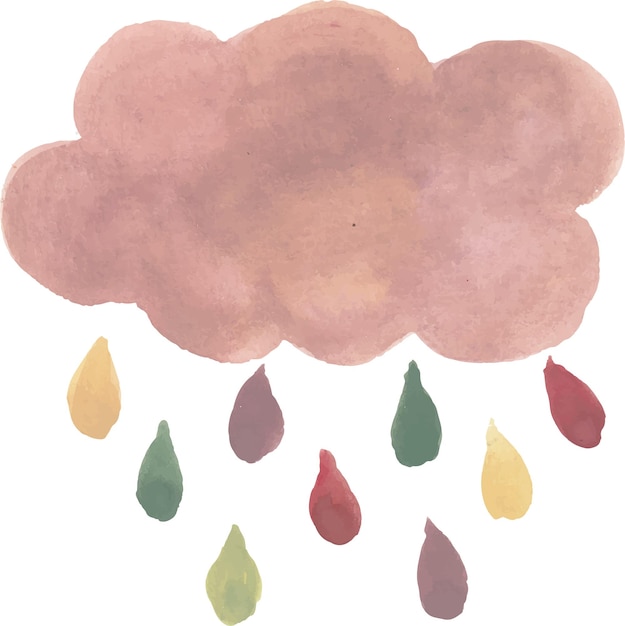 Acuarela Nube linda con lluvia