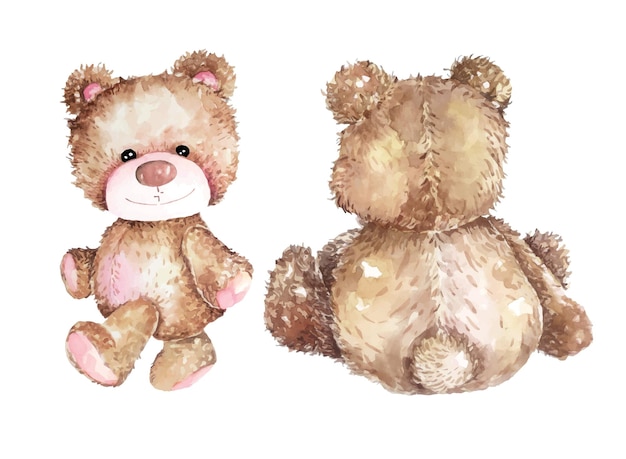 Acuarela oso de peluche dibujado a manoPrecioso oso de peluche marrón juguete para regalosOso de dibujos animados