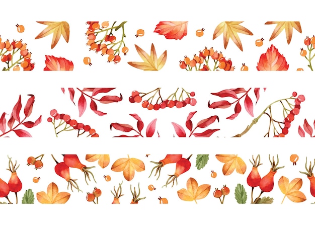 Acuarela otoño botánica fronteras sin costuras para pancartas