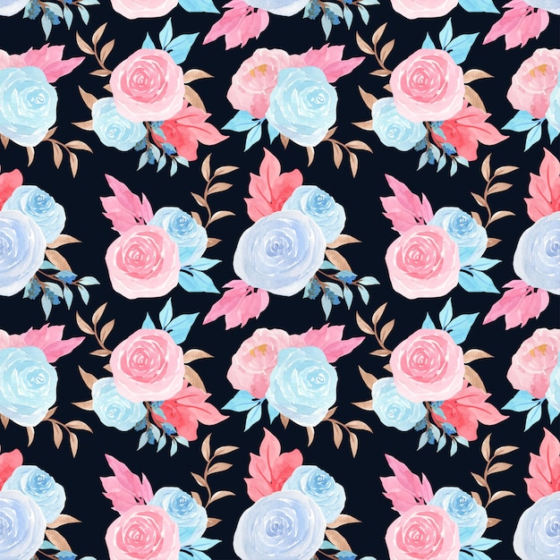 Acuarela patrón floral sin fisuras con hermosas rosas azules