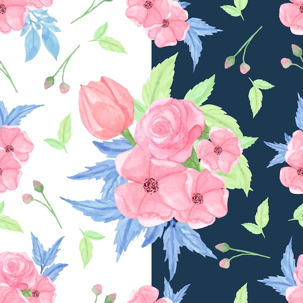 Acuarela de patrones sin fisuras con flores rosadas