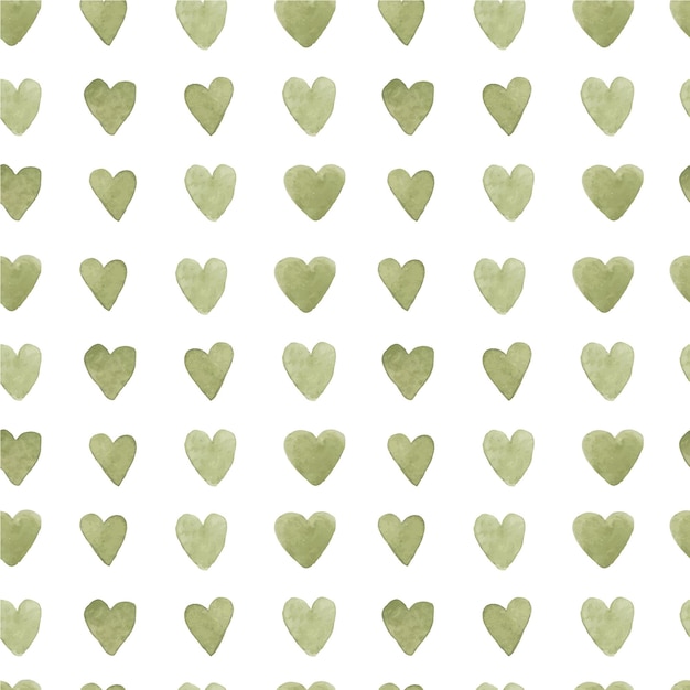 Acuarela de patrones sin fisuras, imprime lindos corazones verdes sobre un fondo blanco. papel digital, álbum de recortes