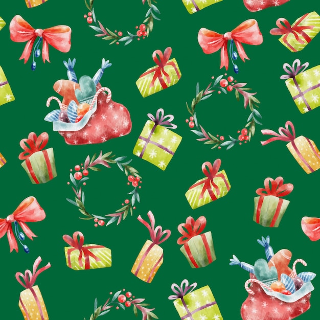 Acuarela de patrones sin fisuras de Navidad