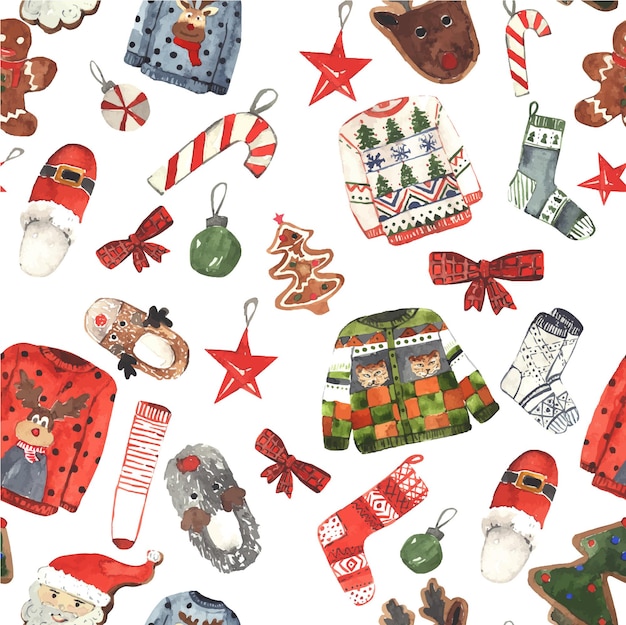 Acuarela de patrones sin fisuras de Navidad