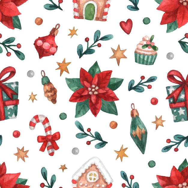 Acuarela de patrones sin fisuras de Navidad.